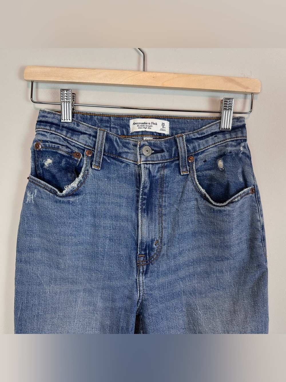 Abercrombie curve love ankle straight ultra high rise ripped jeans 25 - Picture 3 of 11